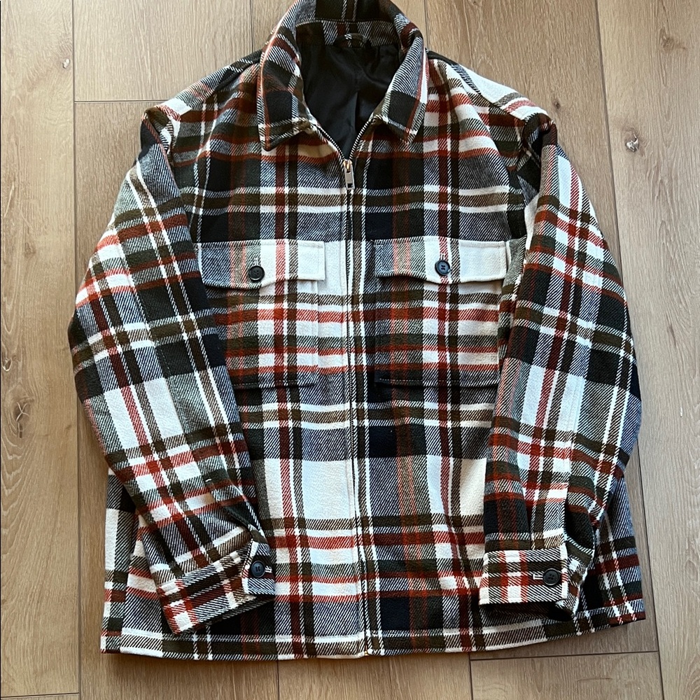Plaid Men's Jacket - Black, White, Brown HM